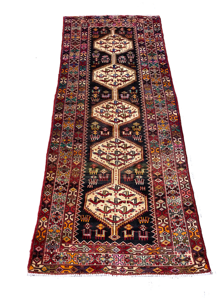 4 x 9.6 Dark Brown Hand-knotted Persian Afshar Runner Rug 5869