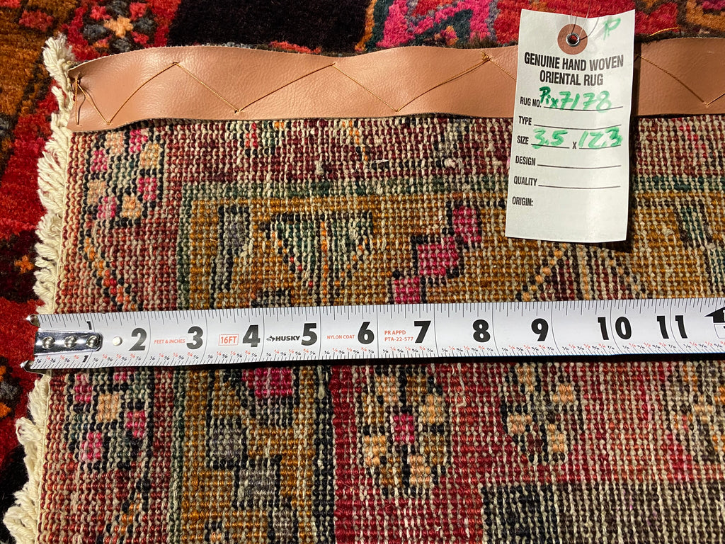 3.5 x 12.3 Red Persian Hamadan Runner 7178