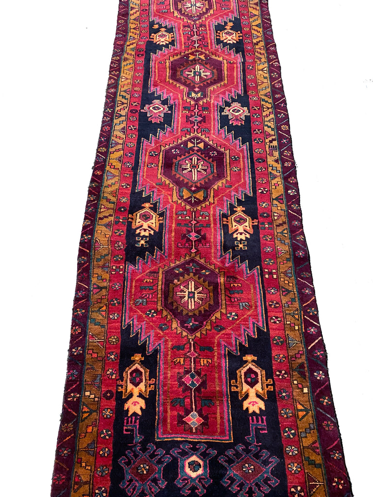 3.5 x 12.3 Red Persian Hamadan Runner 7178