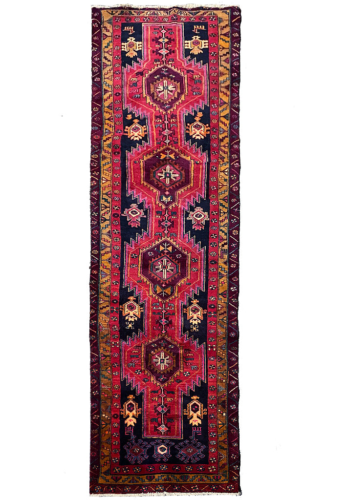 3.5 x 12.3 Red Persian Hamadan Runner 7178