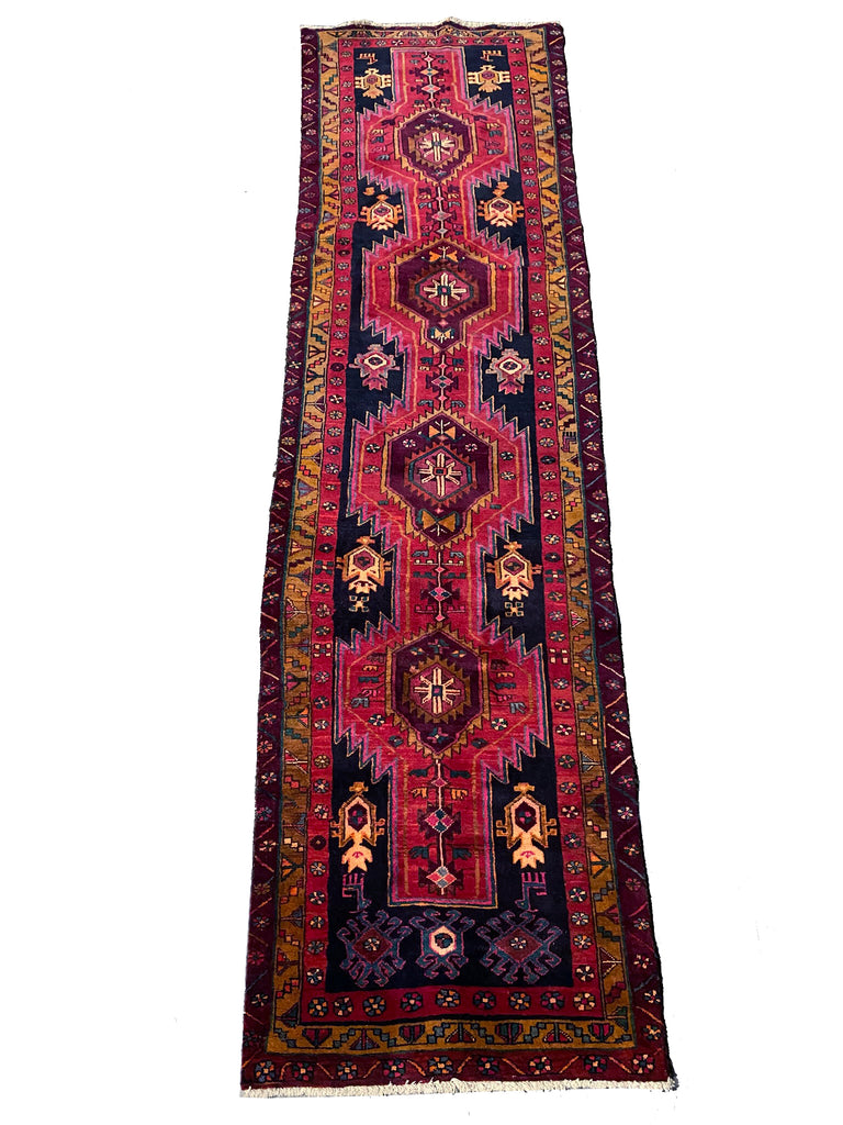3.5 x 12.3 Red Persian Hamadan Runner 7178