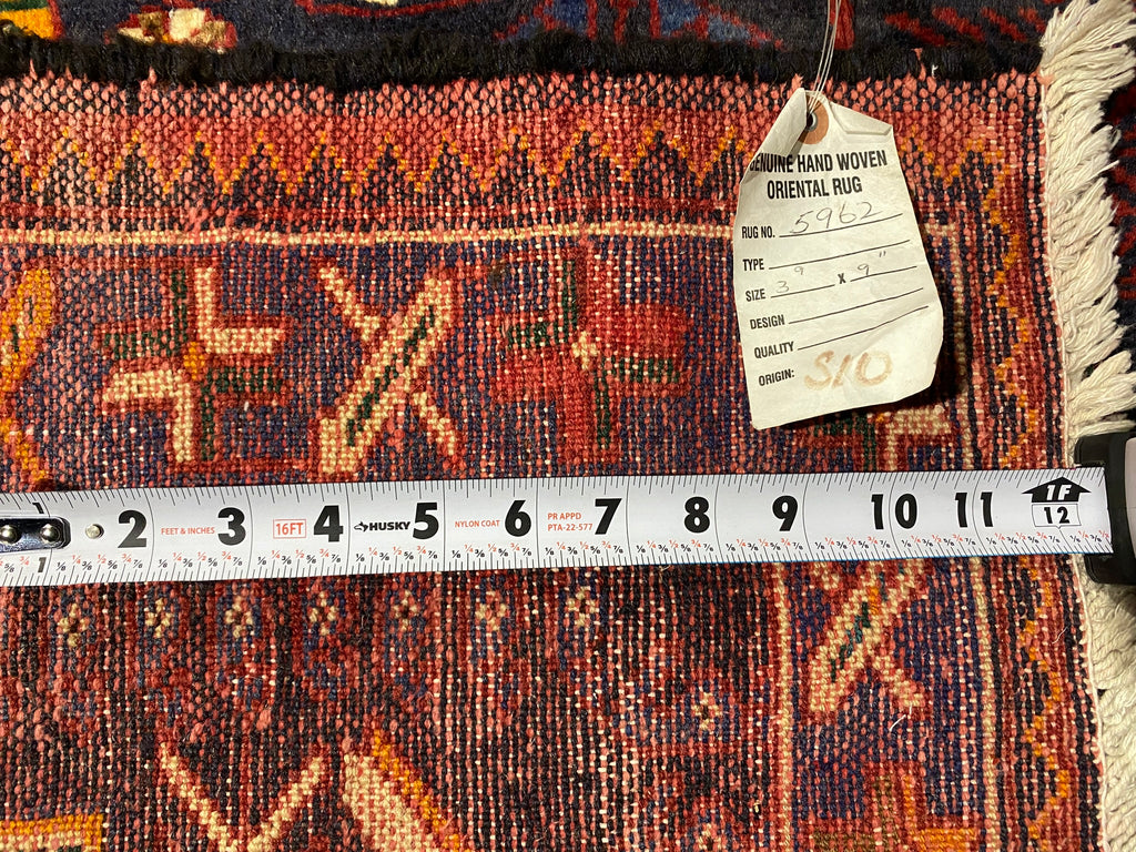 3.9 x 9.11 Red Traditional Persian Hamadan Runner Rug S10-5962