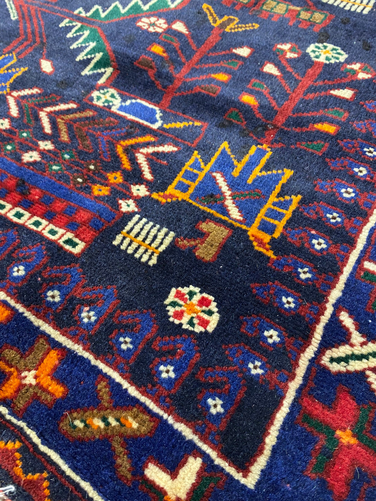 3.9 x 9.11 Red Traditional Persian Hamadan Runner Rug S10-5962