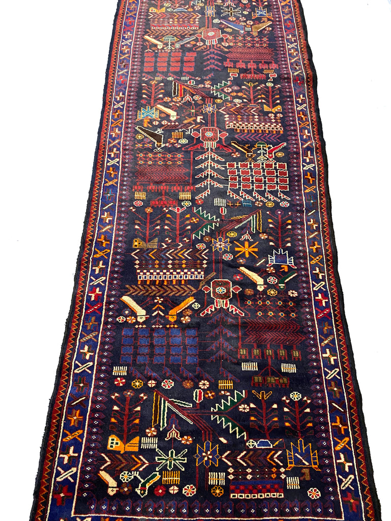 3.9 x 9.11 Red Traditional Persian Hamadan Runner Rug S10-5962