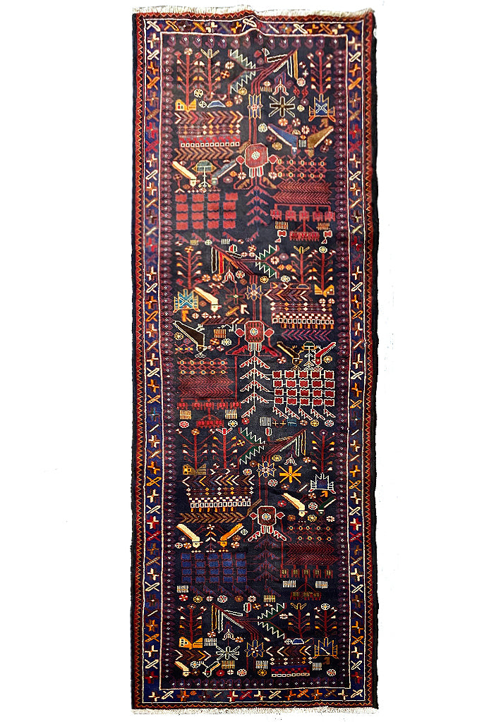 3.9 x 9.11 Red Traditional Persian Hamadan Runner Rug S10-5962