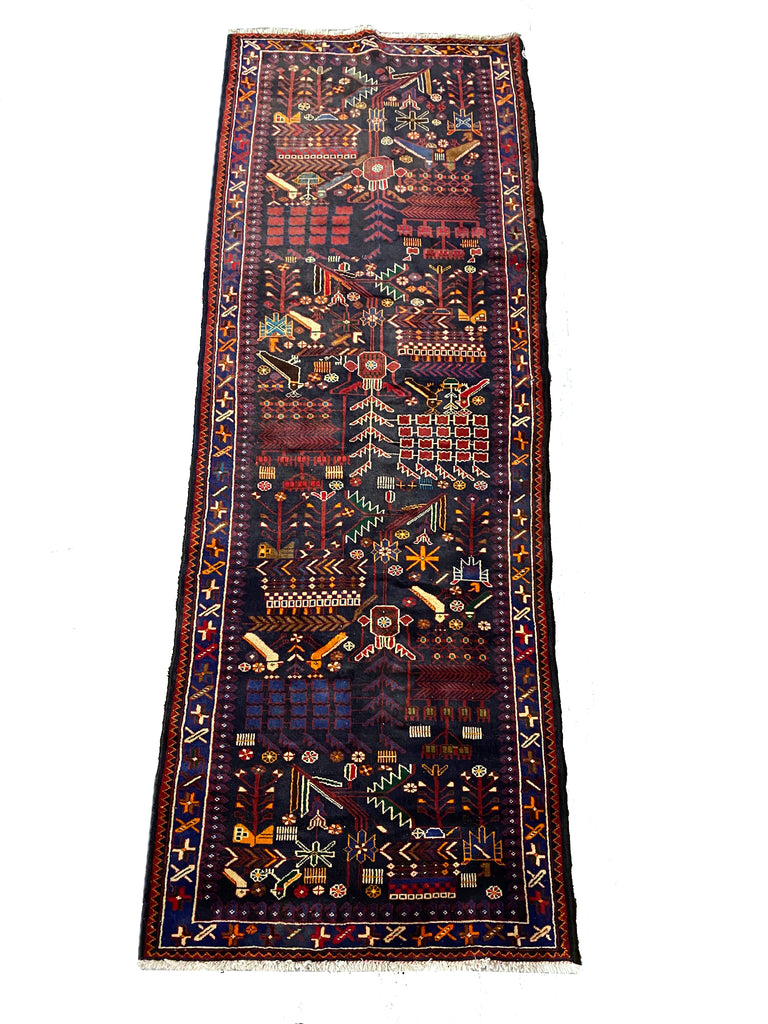 3.9 x 9.11 Red Traditional Persian Hamadan Runner Rug S10-5962