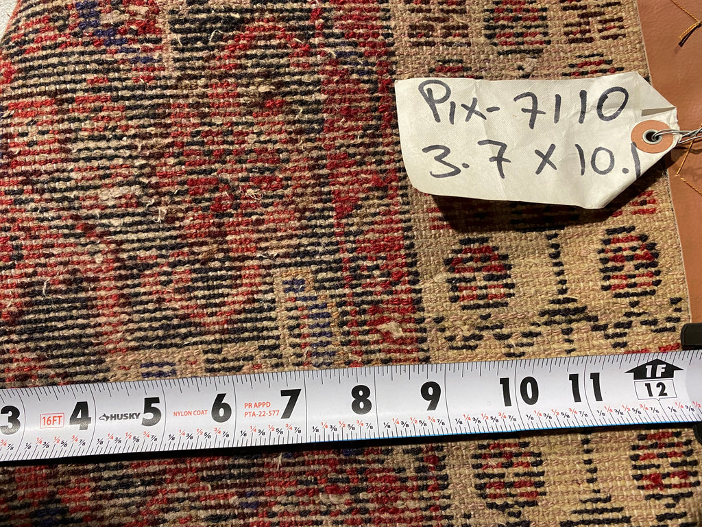 3.7 x 10.1 Dark Red Traditional Persian Herati Runner Rug 7110