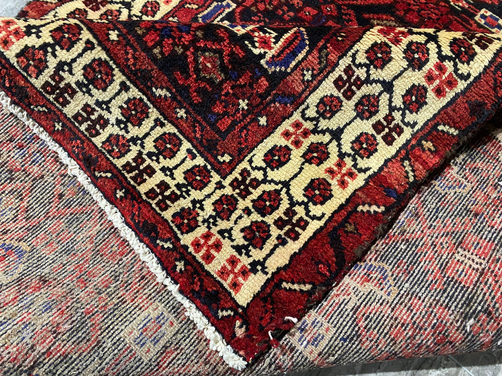 3.7 x 10.1 Dark Red Traditional Persian Herati Runner Rug 7110