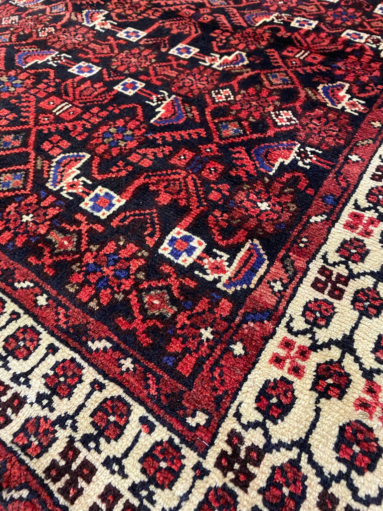 3.7 x 10.1 Dark Red Traditional Persian Herati Runner Rug 7110