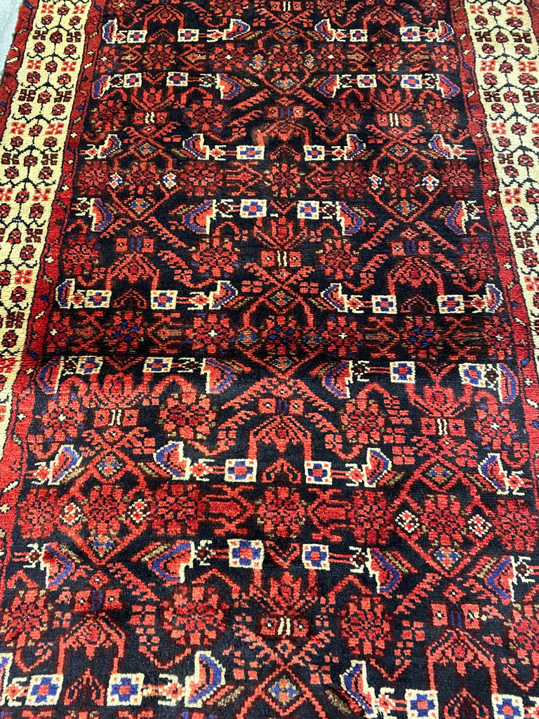 3.7 x 10.1 Dark Red Traditional Persian Herati Runner Rug 7110
