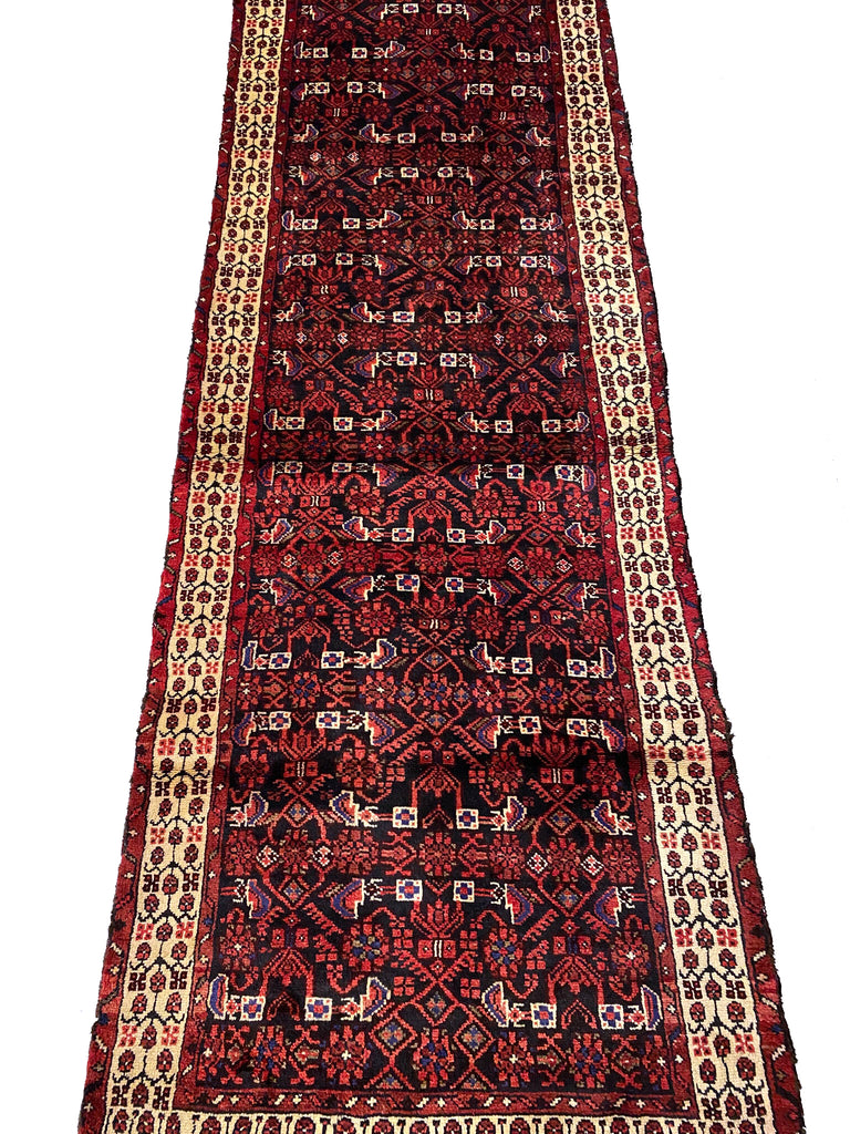 3.7 x 10.1 Dark Red Traditional Persian Herati Runner Rug 7110