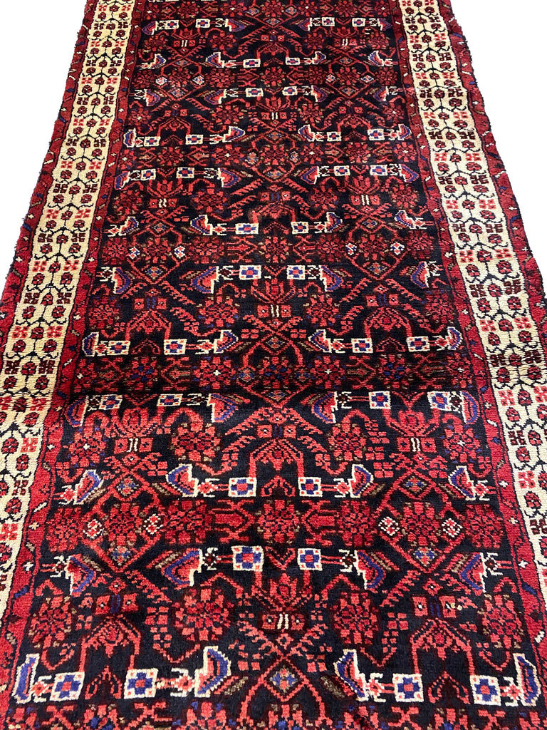 3.7 x 10.1 Dark Red Traditional Persian Herati Runner Rug 7110