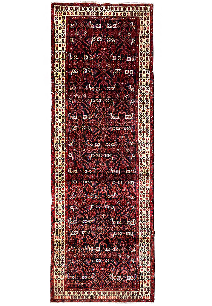 3.7 x 10.1 Dark Red Traditional Persian Herati Runner Rug 7110