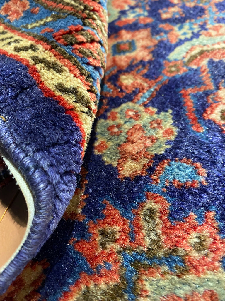 3.7 x 10.8 Royal Blue Persian Hand-Knotted Construction Herati Runner Rug 7148