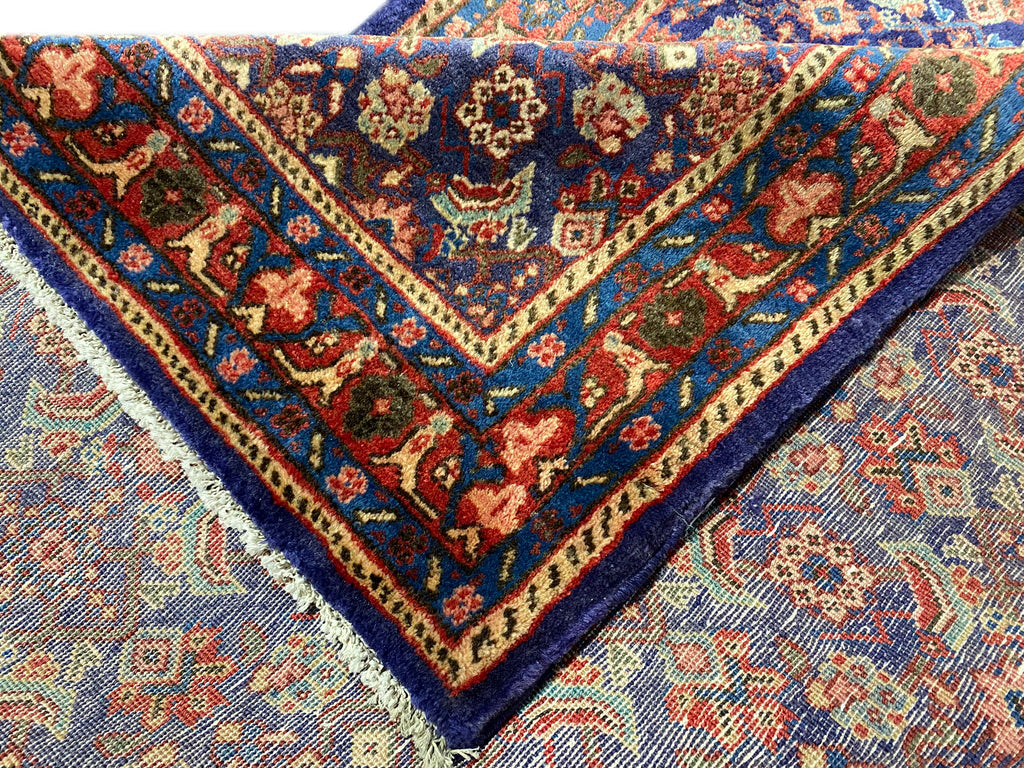 3.7 x 10.8 Royal Blue Persian Hand-Knotted Construction Herati Runner Rug 7148
