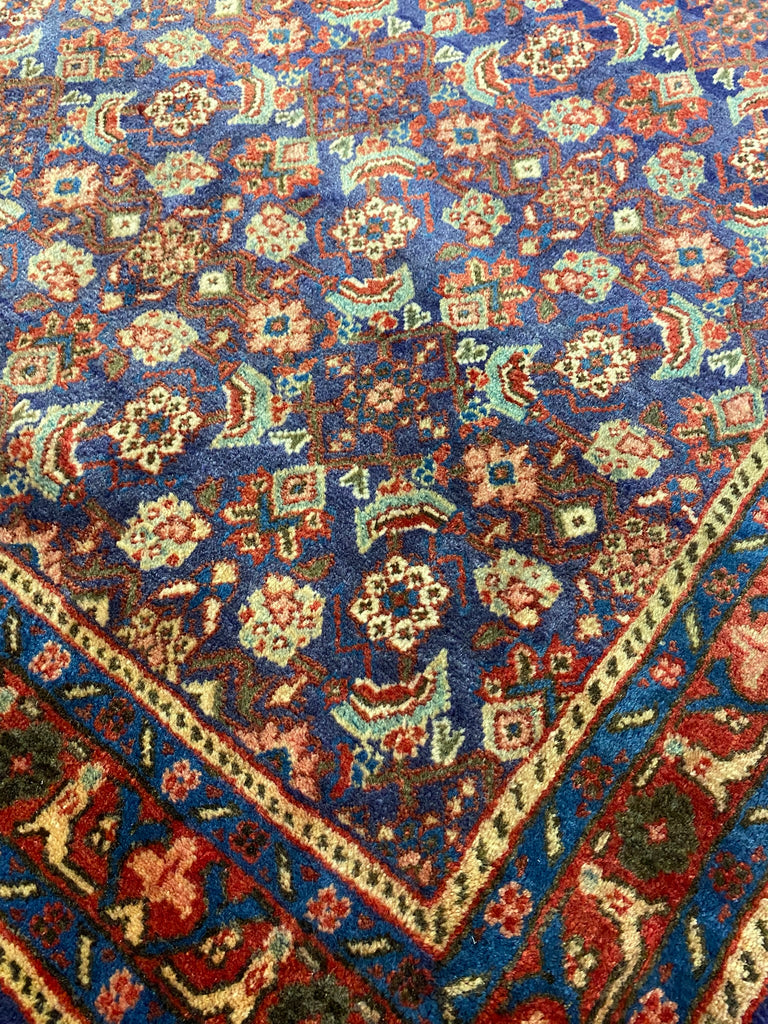 3.7 x 10.8 Royal Blue Persian Hand-Knotted Construction Herati Runner Rug 7148