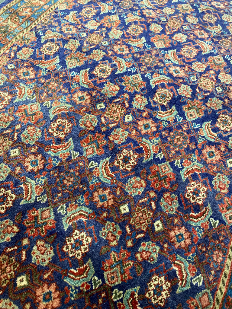 3.7 x 10.8 Royal Blue Persian Hand-Knotted Construction Herati Runner Rug 7148