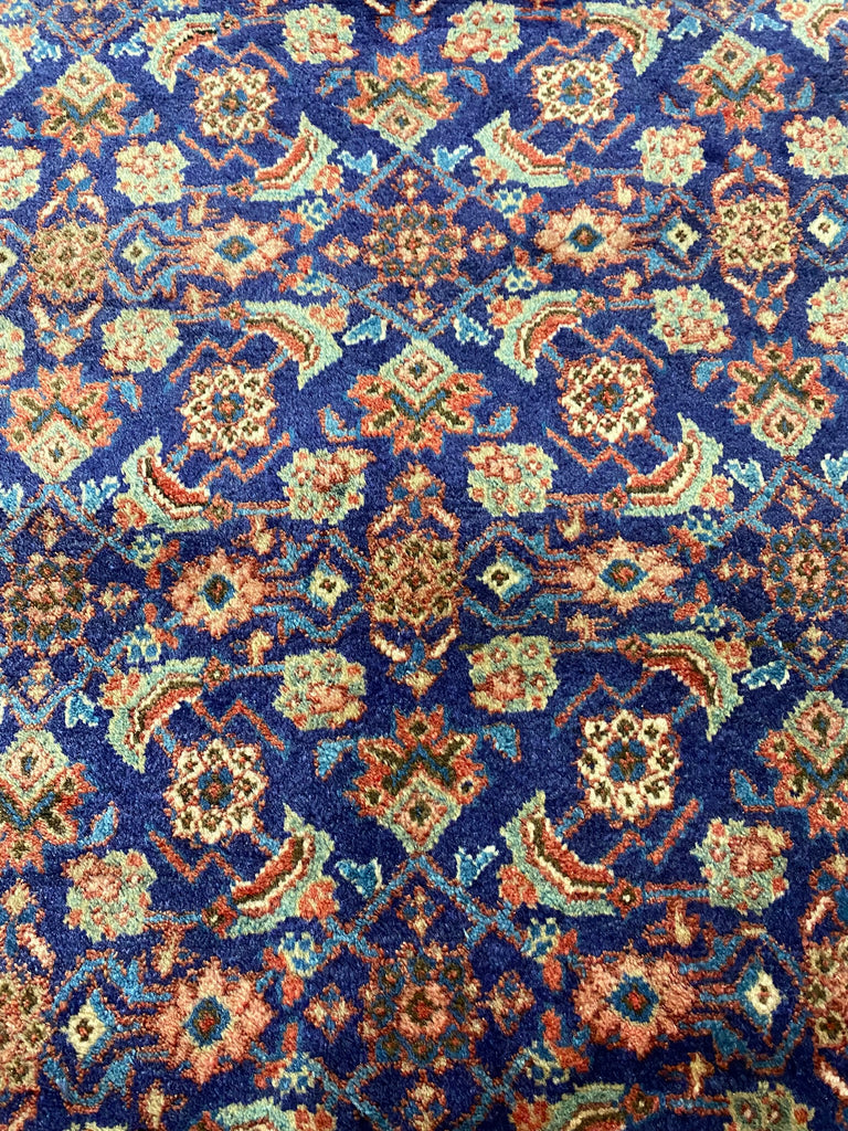 3.7 x 10.8 Royal Blue Persian Hand-Knotted Construction Herati Runner Rug 7148