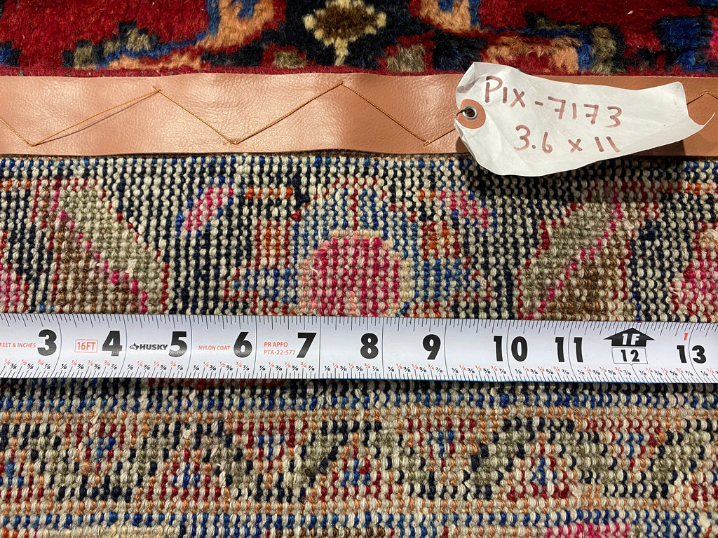 3.6 x 11 Red Traditional Persian Hamadan Runner Rug 7173