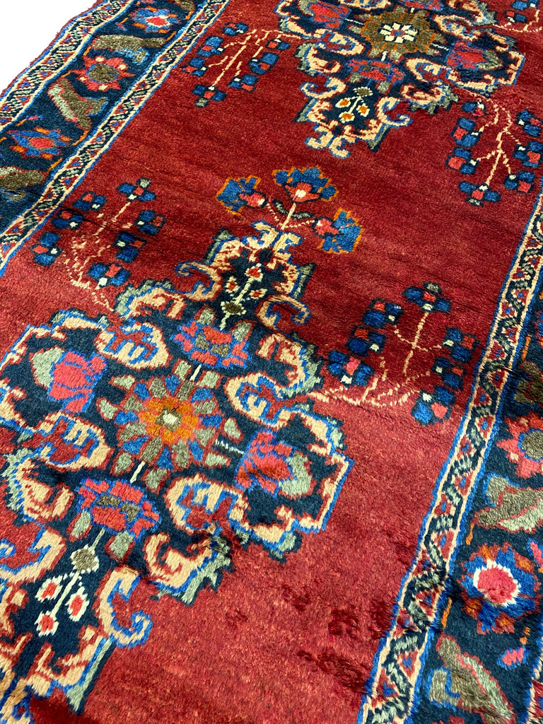 3.6 x 11 Red Traditional Persian Hamadan Runner Rug 7173