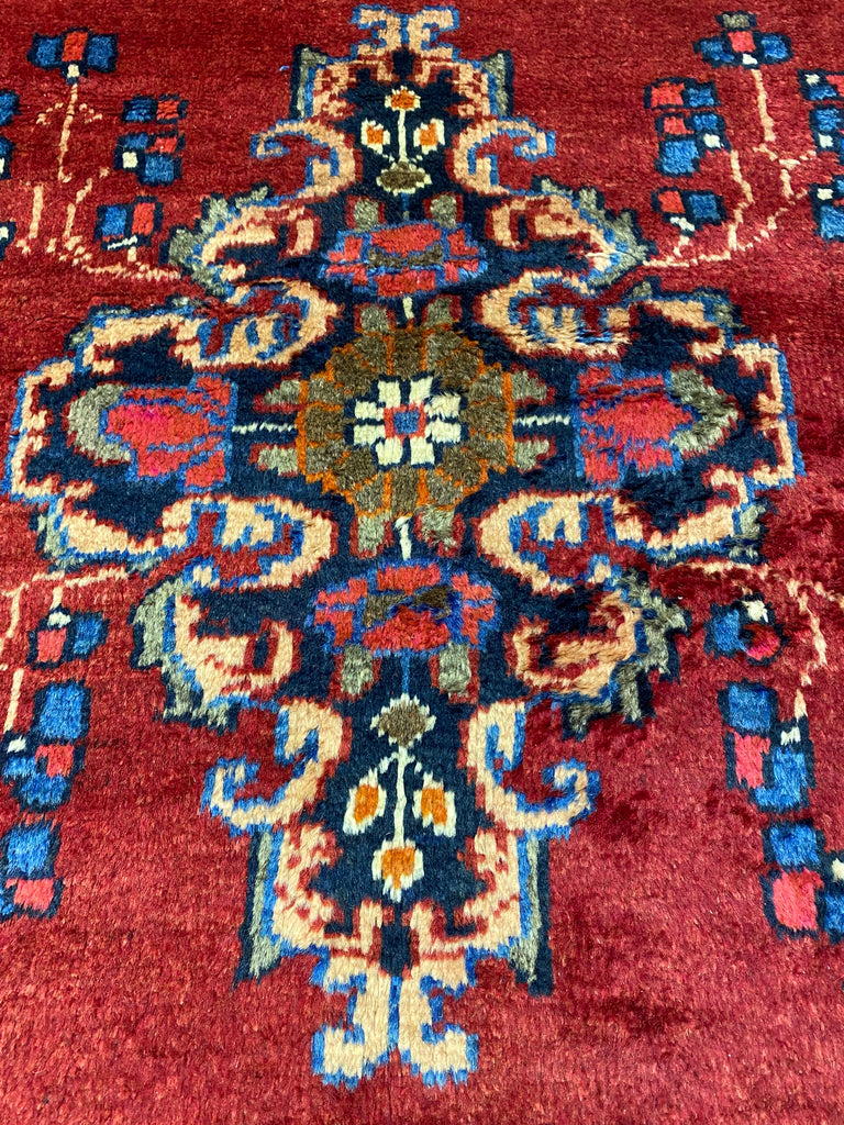 3.6 x 11 Red Traditional Persian Hamadan Runner Rug 7173