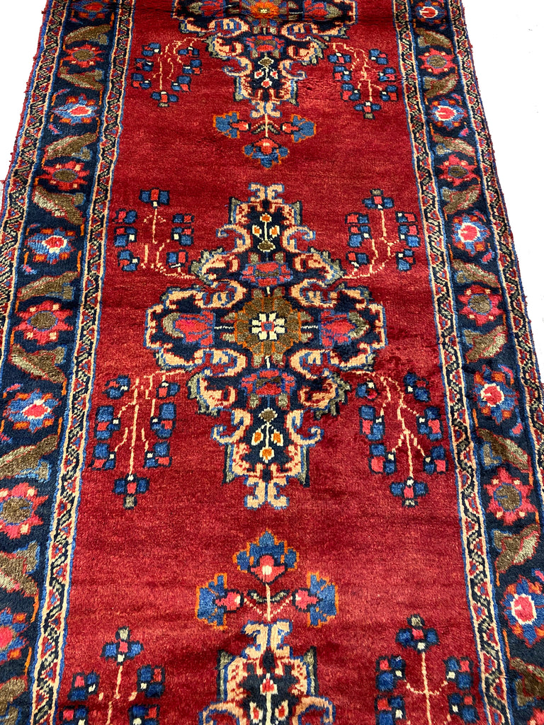 3.6 x 11 Red Traditional Persian Hamadan Runner Rug 7173