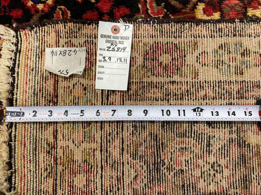 3.9 x 13.11 Multi-color Semi Antique Persian Hamadan Runner Rug 25814