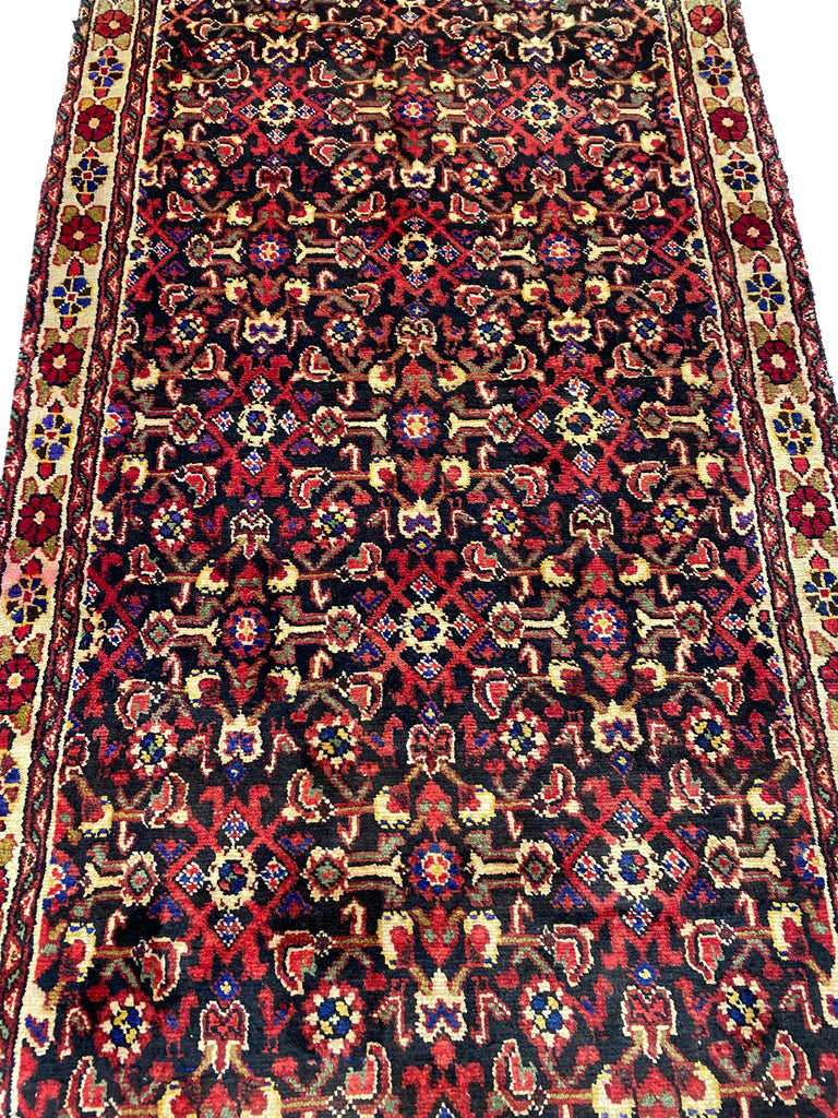 3.9 x 13.11 Multi-color Semi Antique Persian Hamadan Runner Rug 25814