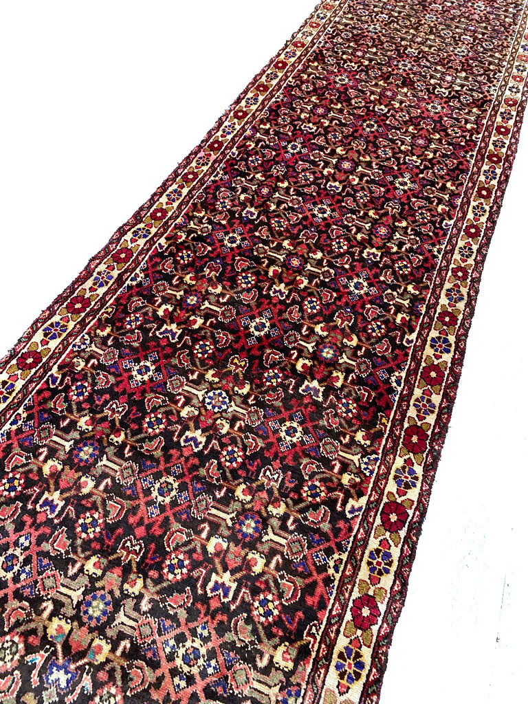 3.9 x 13.11 Multi-color Semi Antique Persian Hamadan Runner Rug 25814