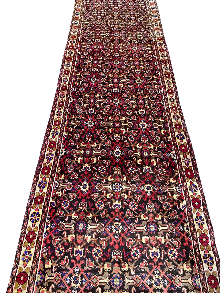 3.9 x 13.11 Multi-color Semi Antique Persian Hamadan Runner Rug 25814