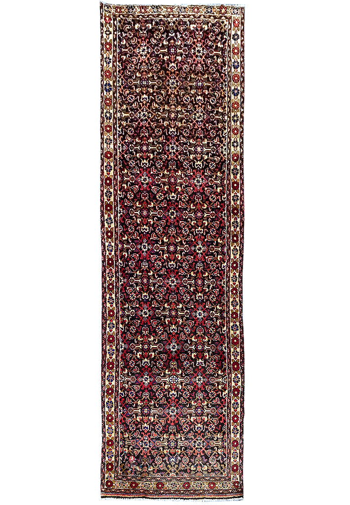 3.9 x 13.11 Multi-color Semi Antique Persian Hamadan Runner Rug 25814