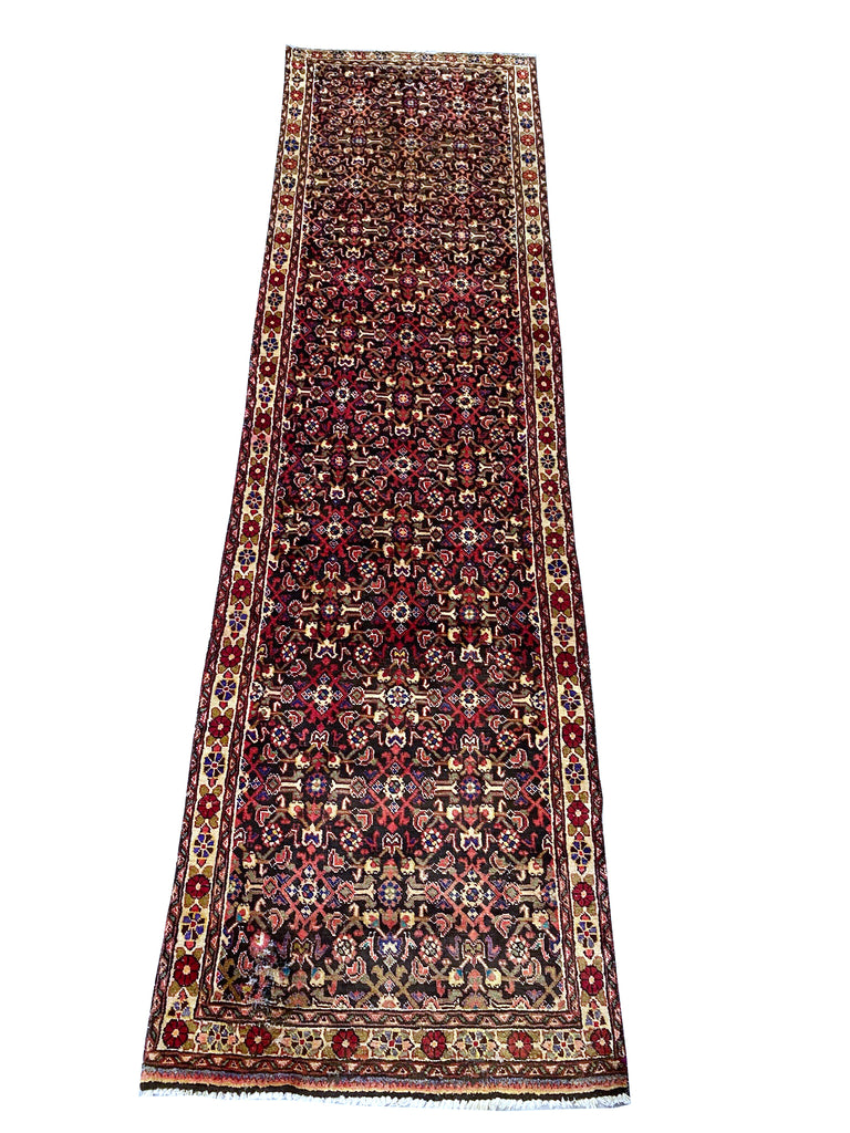 3.9 x 13.11 Multi-color Semi Antique Persian Hamadan Runner Rug 25814