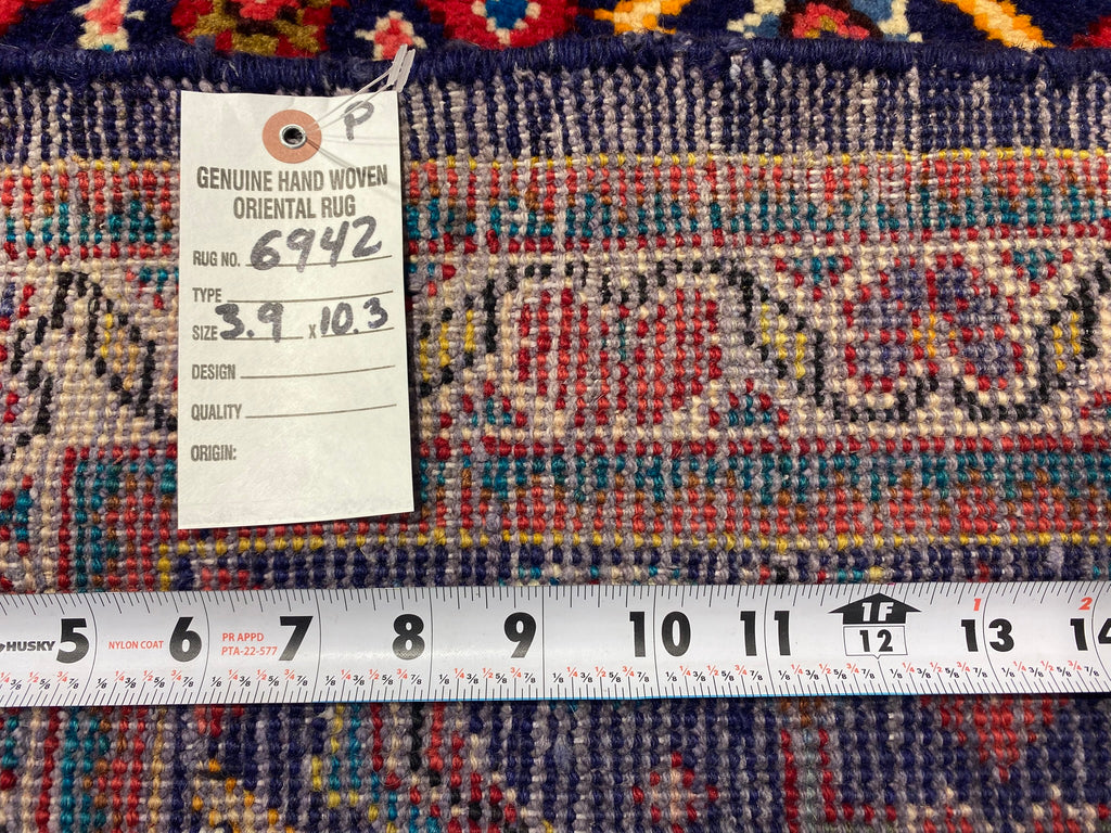 3.9 x 10.3 Persian Tribal Handmade Wool Runner BLUE #F-6942