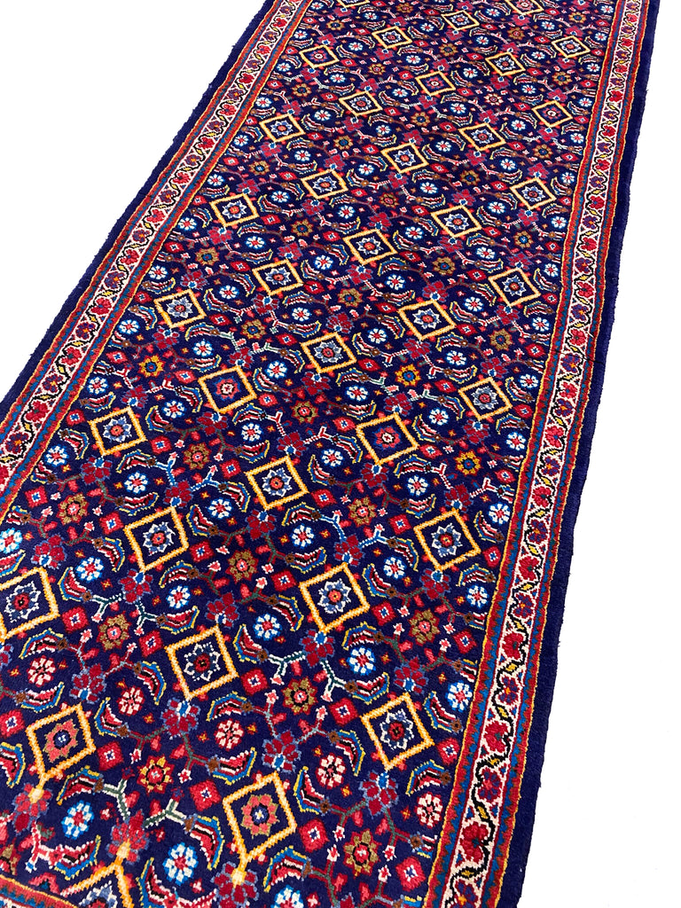 3.9 x 10.3 Persian Tribal Handmade Wool Runner BLUE #F-6942