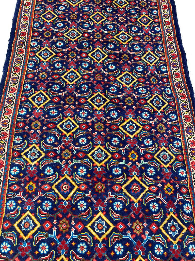 3.9 x 10.3 Persian Tribal Handmade Wool Runner BLUE #F-6942