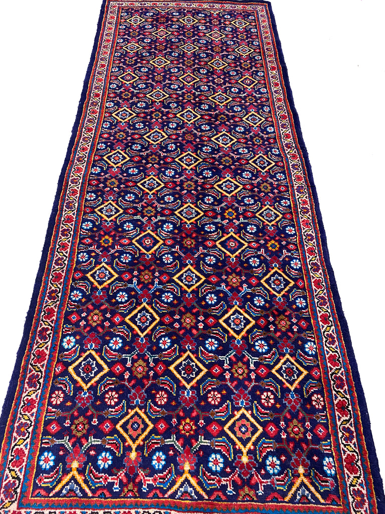 3.9 x 10.3 Persian Tribal Handmade Wool Runner BLUE #F-6942