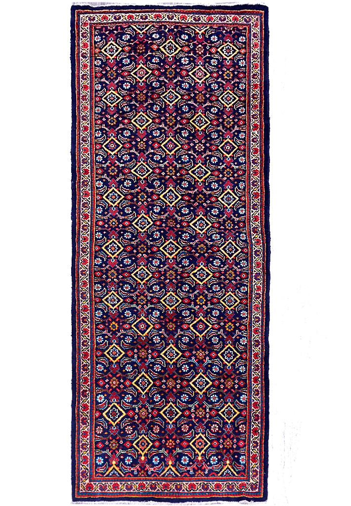 3.9 x 10.3 Persian Tribal Handmade Wool Runner BLUE #F-6942
