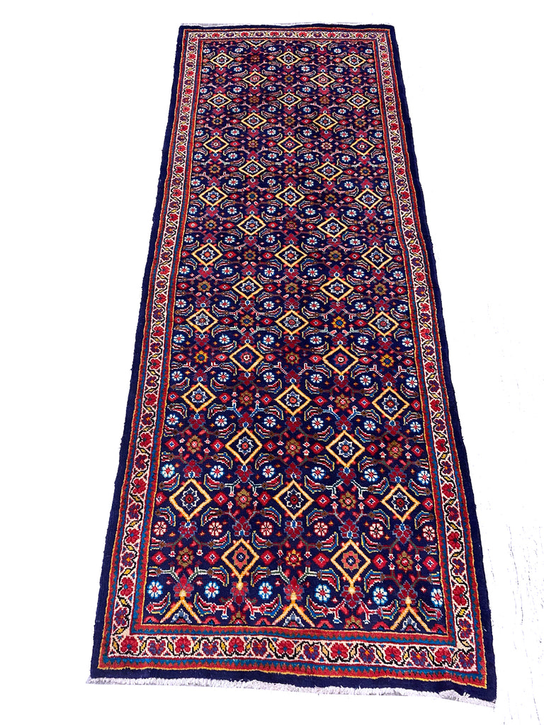 3.9 x 10.3 Persian Tribal Handmade Wool Runner BLUE #F-6942