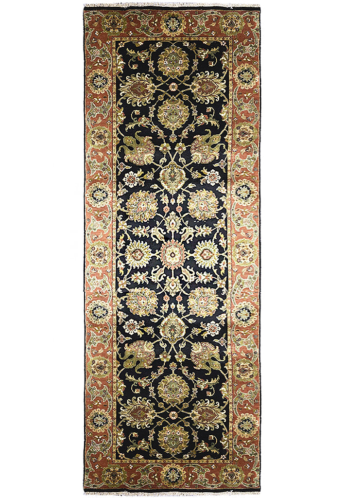 4 x 11.10 Black Luxurious Wool Material Hand-knotted Agra Rug 11370