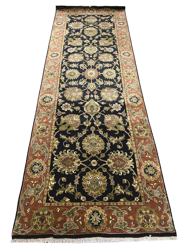 4 x 11.10 Black Luxurious Wool Material Hand-knotted Agra Rug 11370