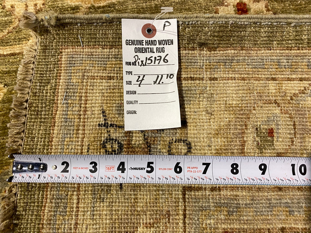 4 x 11.10 Green Handmade Peshawar Ziegler Rug 15176 New