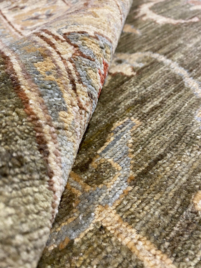 4 x 11.10 Green Handmade Peshawar Ziegler Rug 15176 New