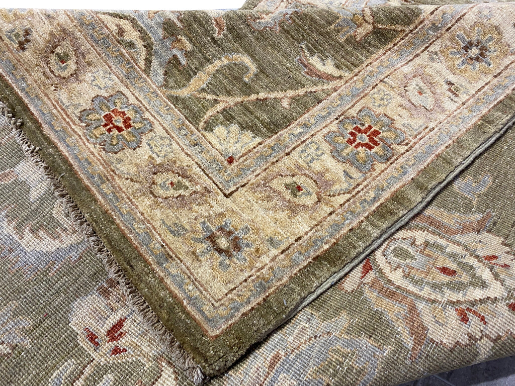 4 x 11.10 Green Handmade Peshawar Ziegler Rug 15176 New