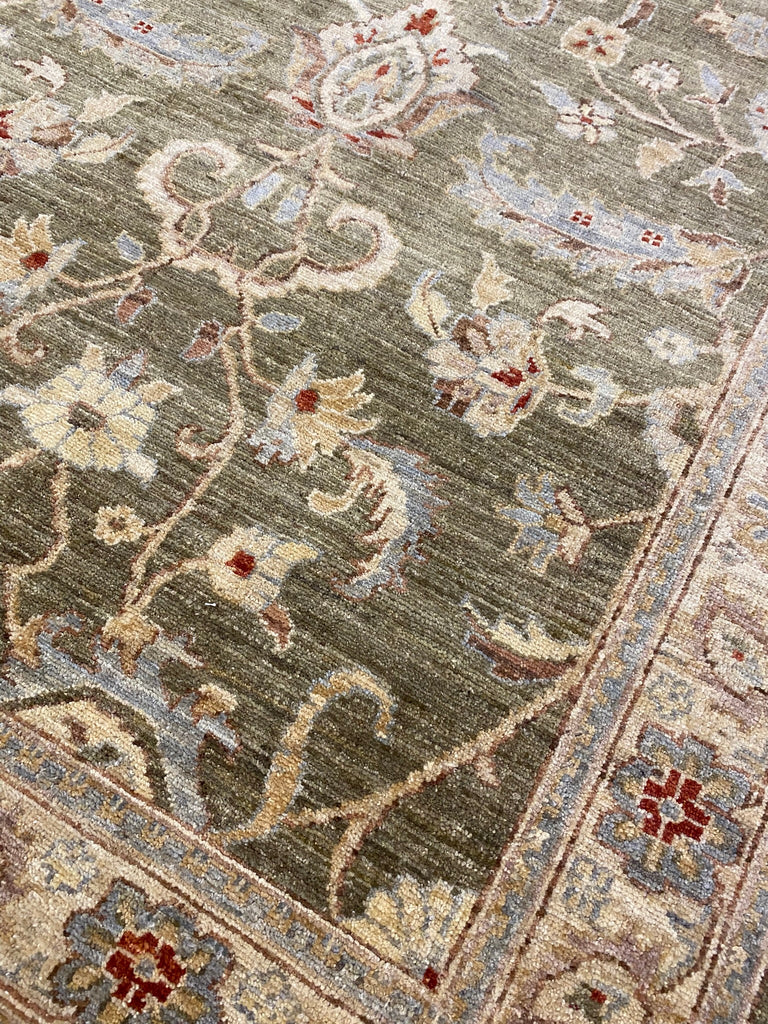 4 x 11.10 Green Handmade Peshawar Ziegler Rug 15176 New