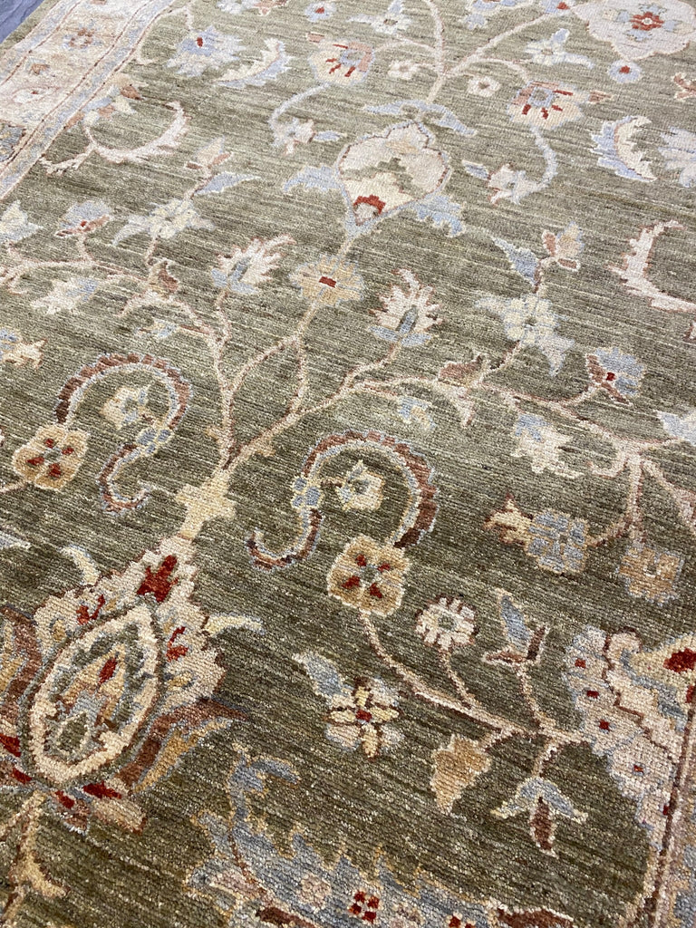 4 x 11.10 Green Handmade Peshawar Ziegler Rug 15176 New