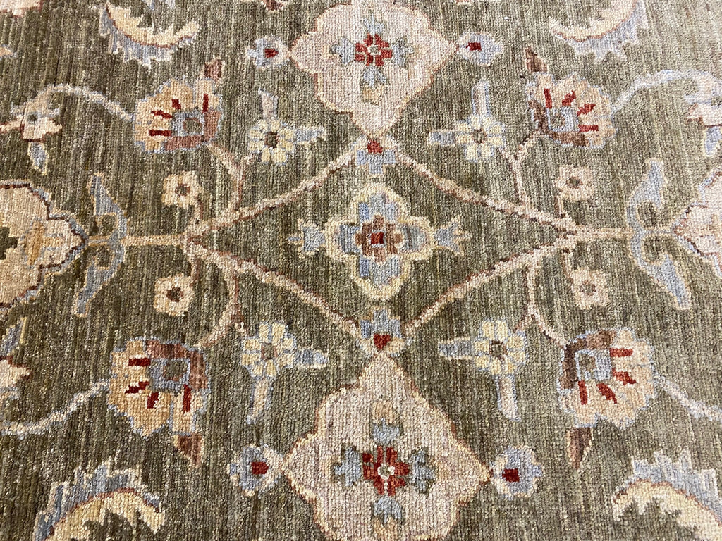 4 x 11.10 Green Handmade Peshawar Ziegler Rug 15176 New