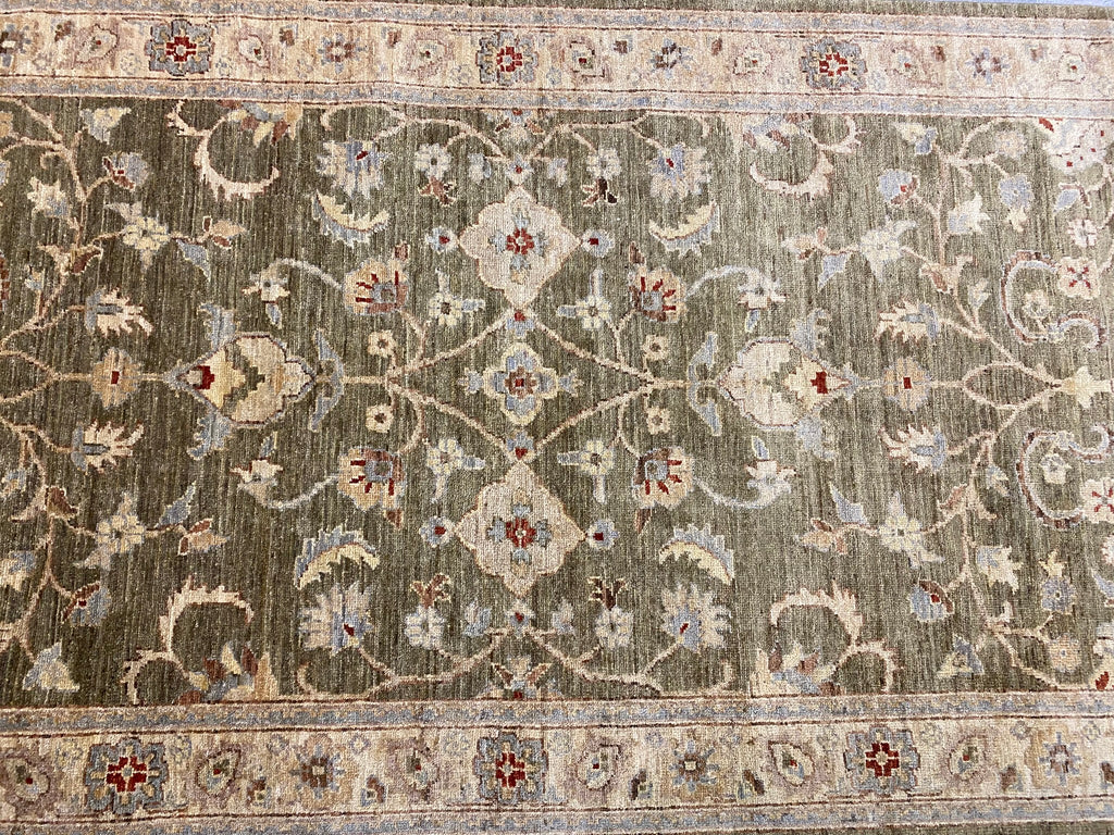 4 x 11.10 Green Handmade Peshawar Ziegler Rug 15176 New