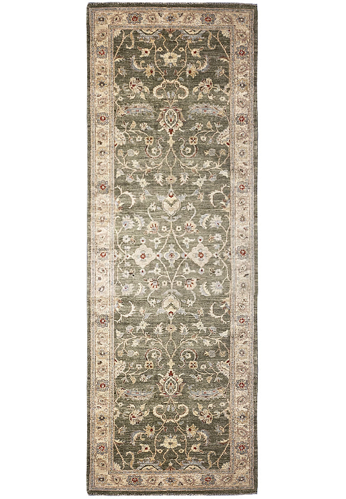 4 x 11.10 Green Handmade Peshawar Ziegler Rug 15176 New