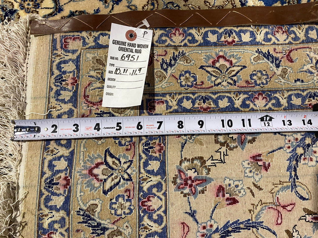 11 x 11.9 Square Persian Nain Estate Rug Wool and Silk #F-6951