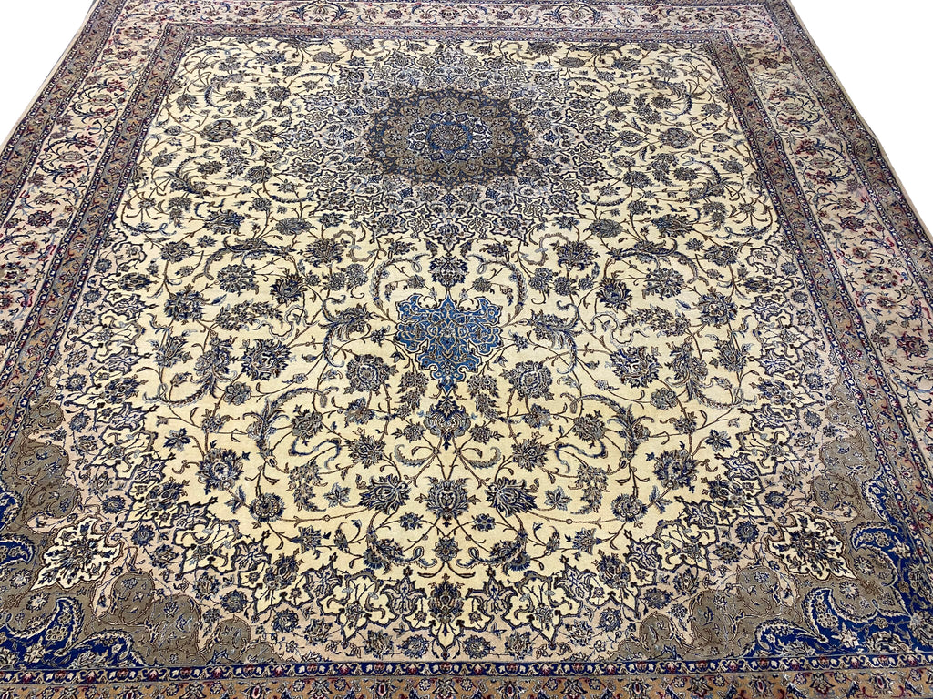 11 x 11.9 Square Persian Nain Estate Rug Wool and Silk #F-6951